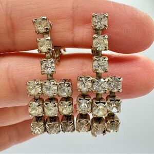 Vintage Prong Set Rhinestone Drop Earrings Prong Set Old Hollywood Glam Gala Fun